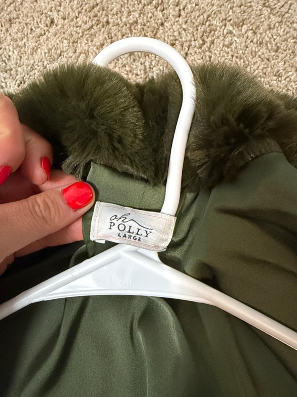 Oh Polly Olive Green Faux Fur Collar Jacket - Picture 2 of 3